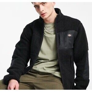 Dickies red chute sherpa fleece men's Black turtle neck jacket size s